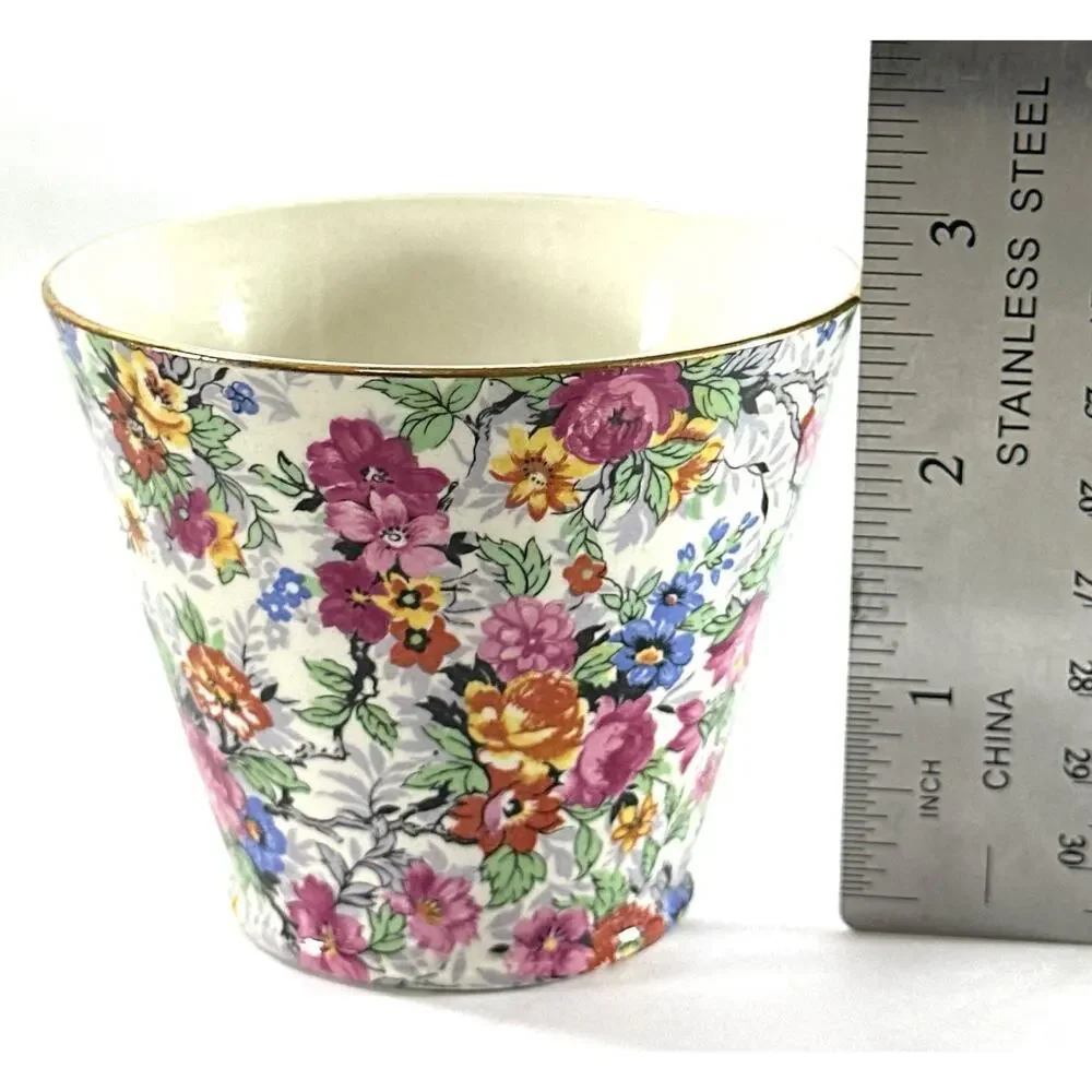 BCM Nelson Ware Chintz Floral Teacup & Saucer England Pink Blue Gold Trim